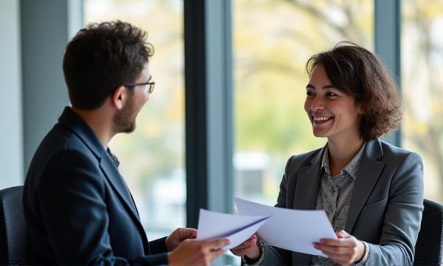 Grupo de consultores de recursos humanos sonriendo en una oficina moderna